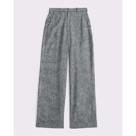 abercrombie & fitch - tailored linen blend wide leg pant relaxed full length - Picture 1 of 7